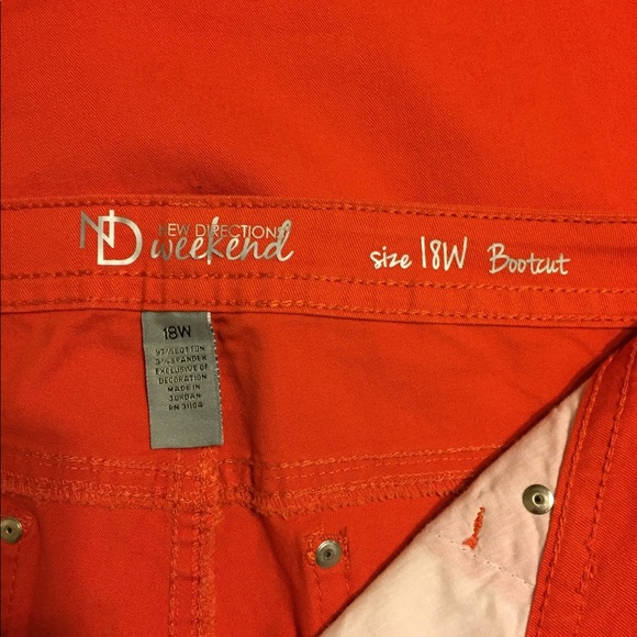 New Direction orange denim jeans size 18W bootcut - Picture 3 of 5